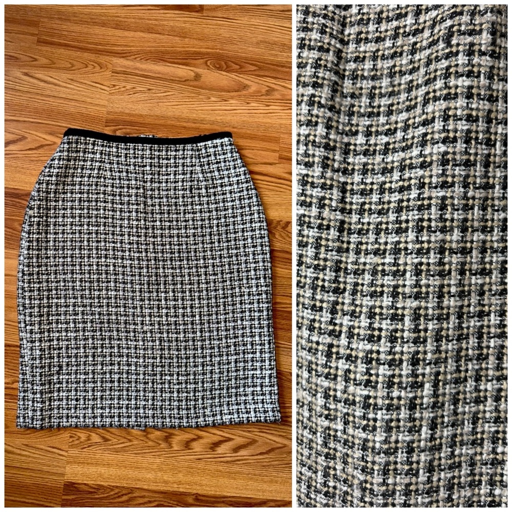 Vintage Kate Hill Plaid Tweed Pencil Midi Knee Skirt Rayon Cotton Size Large